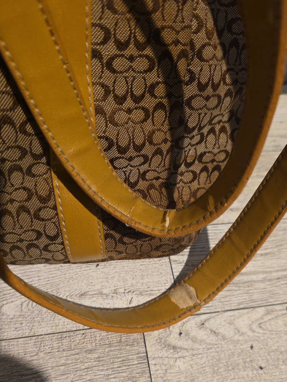 Coach Brown Signature Tote with Mustard Trim - Picture 4 of 8